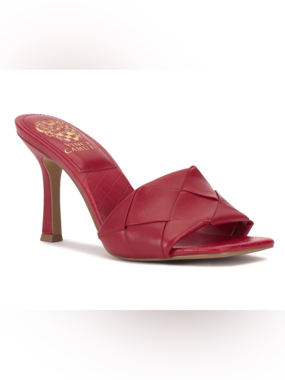 Vince Camuto Red “Brelanie” Woven Leather Slide Mules